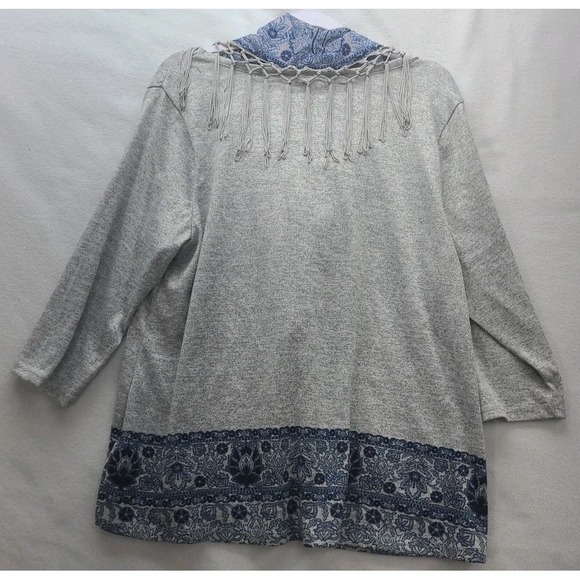 One World Womens 2X Top 3/4 Sleeve Detachable Scarf Gray Blue Shirt Hippie Boho - Picture 10 of 13